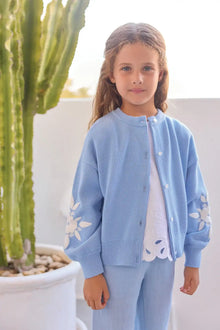 Cardigan azzurro ricamato