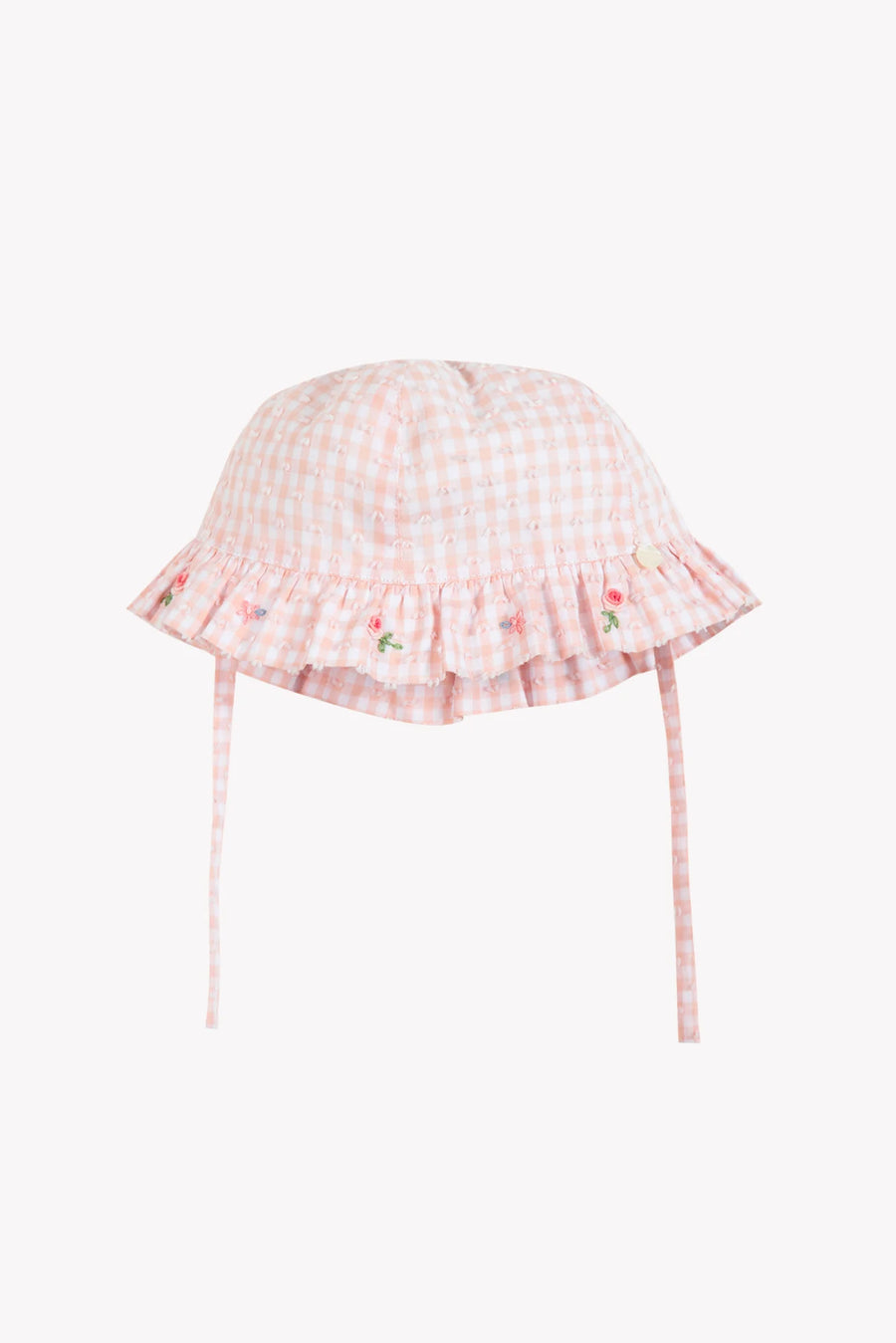 Pink striped bonnet with ties