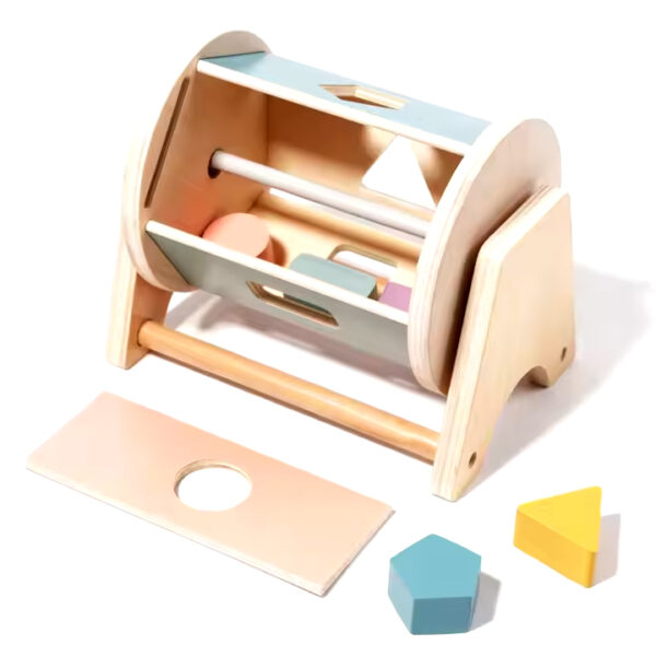 Wooden Desktop Shaped Rolling Drum Early Education Learning Shape Matching Montessori Toy